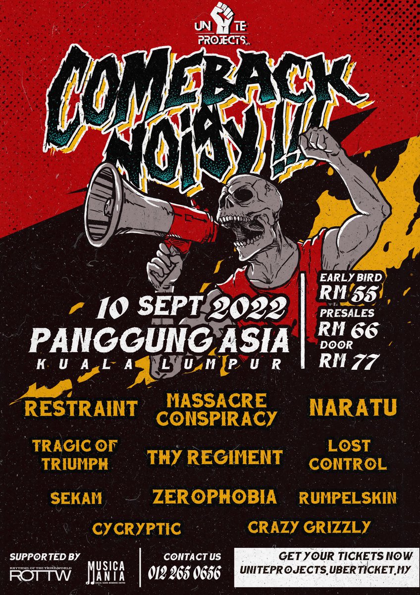 Will share the stage with big names such Massacre Conspiracy, Restraint, Naratu, and many more!
Grab the tickets now while it lasts! See you guys at Panggung Asia this upcoming 10th September! Ø

Tickets: uniteprojects.ubertickets.my