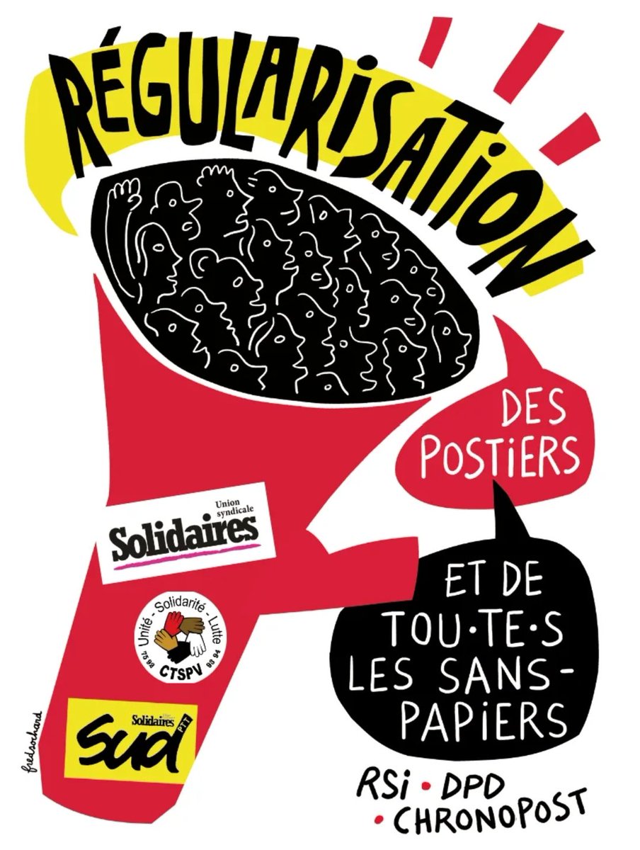 UnionSolidaires's tweet photo. #Régularisation des postiers et de tout·e·s les #sanspapiers  !
Campagne de Solidaires et @fdSudPTT pour gagner la régularisation de nos camarades en grève depuis plus de 8 mois ! 
👇
https://t.co/5JG6LI9oaJ https://t.co/q7Ha5YBzm1