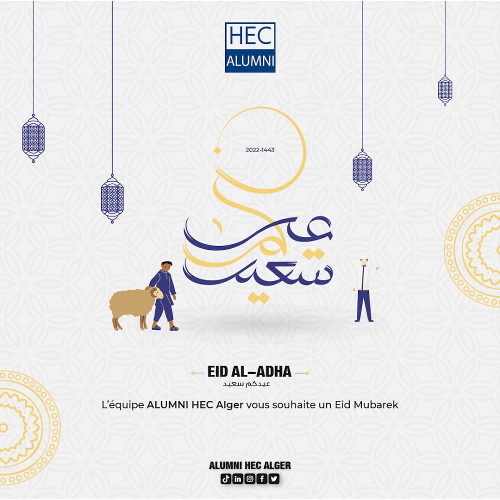 Alumni_hec's tweet photo. En cette journée sacrée, ALUMNI HEC Alger vous souhaite à toutes et à tous une joyeuse fête de AÏD AL-ADHA.🐑

Que ce jour soit une tendresse infinie et puisse le tout puissant combler votre demeure de joie, de bonheur et de santé éternelle.🙏

#ALUMNIHECAlger
#AIDMOUBARAK https://t.co/2soul6DsHj