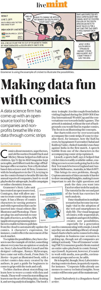 richielionell's tweet photo. Sumit @chakraberty writes about #data #comics #comicgen & our book #FromDataToStories in today's edition of @livemint @Mint_Lounge
@MylavarapuRamya @WileyEdge @Gramener #storytelling https://t.co/wG3tbQtBGG
