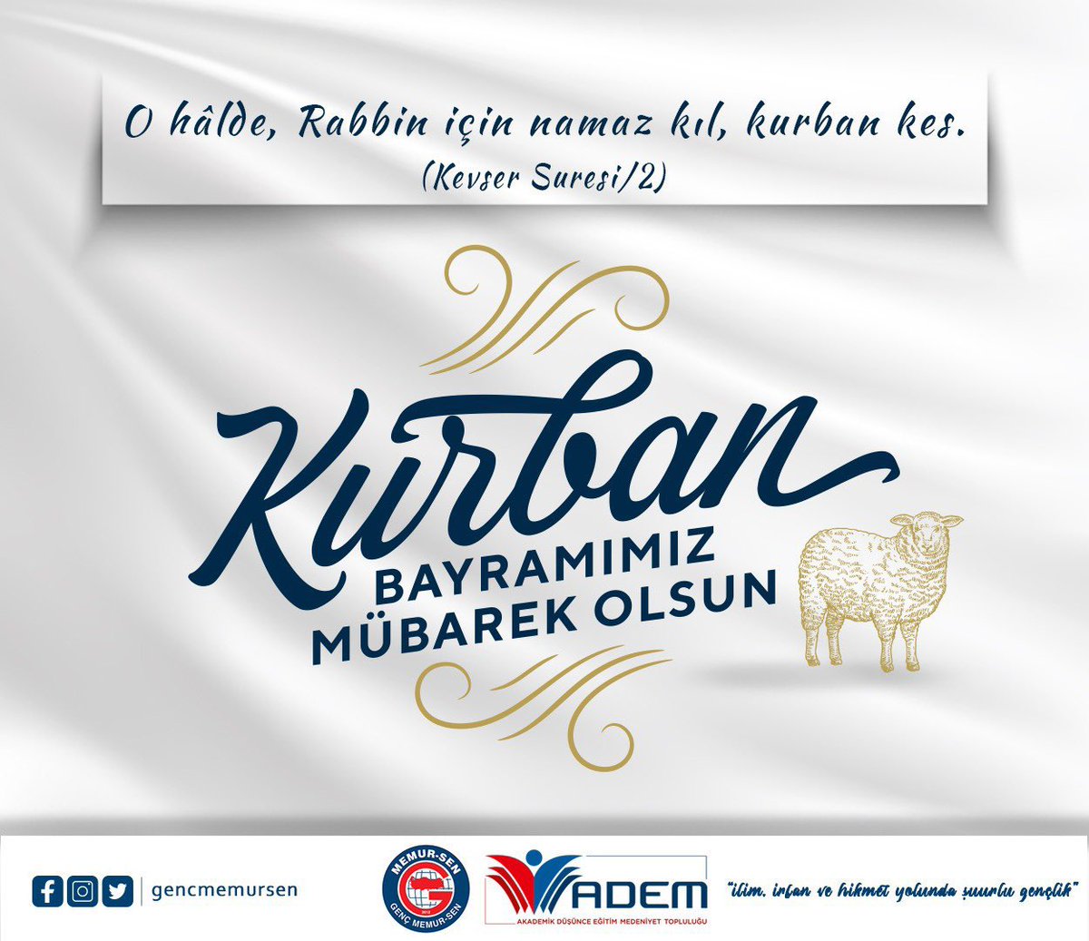 O halde, Rabbin için namaz kıl, kurban kes. {Kevser Suresi/2}

İslam âleminin #KurbanBayramı’nı tebrik ediyor; bayramın yeryüzünün her köşesinde huzurun ve barışın tesisine vesile olmasını, hakça kazanmanın ve hakça paylaşımın mümkün olabilmesini Yüce Allah’tan niyaz ediyoruz.