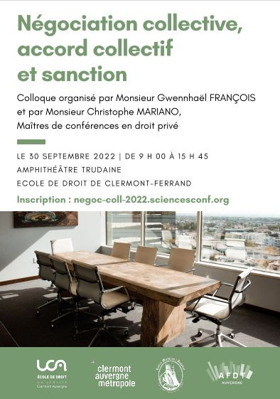 [Colloque] 30/09 | Négociation collective, accord collectif et sanction.  <a href="/UCAuvergne/">UCA</a> <a href="/ecole_droit_UCA/">Ecole de Droit de l'Université Clermont Auvergne</a> @cmhuca <a href="/AFDTasso/">AFDT</a> univ-droit.fr/actualites-de-…