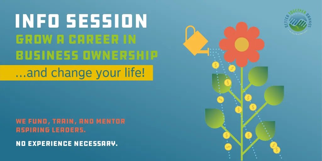 WeAreBetterTo's tweet photo. Are you a natural leader looking for an opportunity? 

Attend a LIVE INFO SESSION in your area and learn how you can use your leadership ability to build a career in business ownership and leave a legacy for generations to come. 

SIGN UP today! https://t.co/iSIYFww9l0 https://t.co/SIQx3Cihet