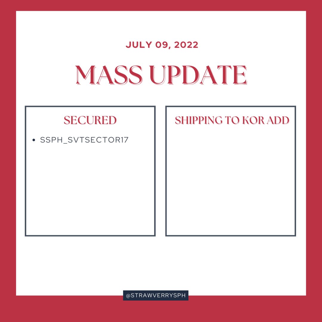 StrawVerrySPH's tweet photo. MASS UPDATE as of JULY 09, 2022

Please read carefully below ✨

Thank you for your patience and understanding 🤗💜

Don't hesitate to DM us if you have any concerns/questions.

#StrawVerryUpdates 🍓 https://t.co/dbJ50UnfUX