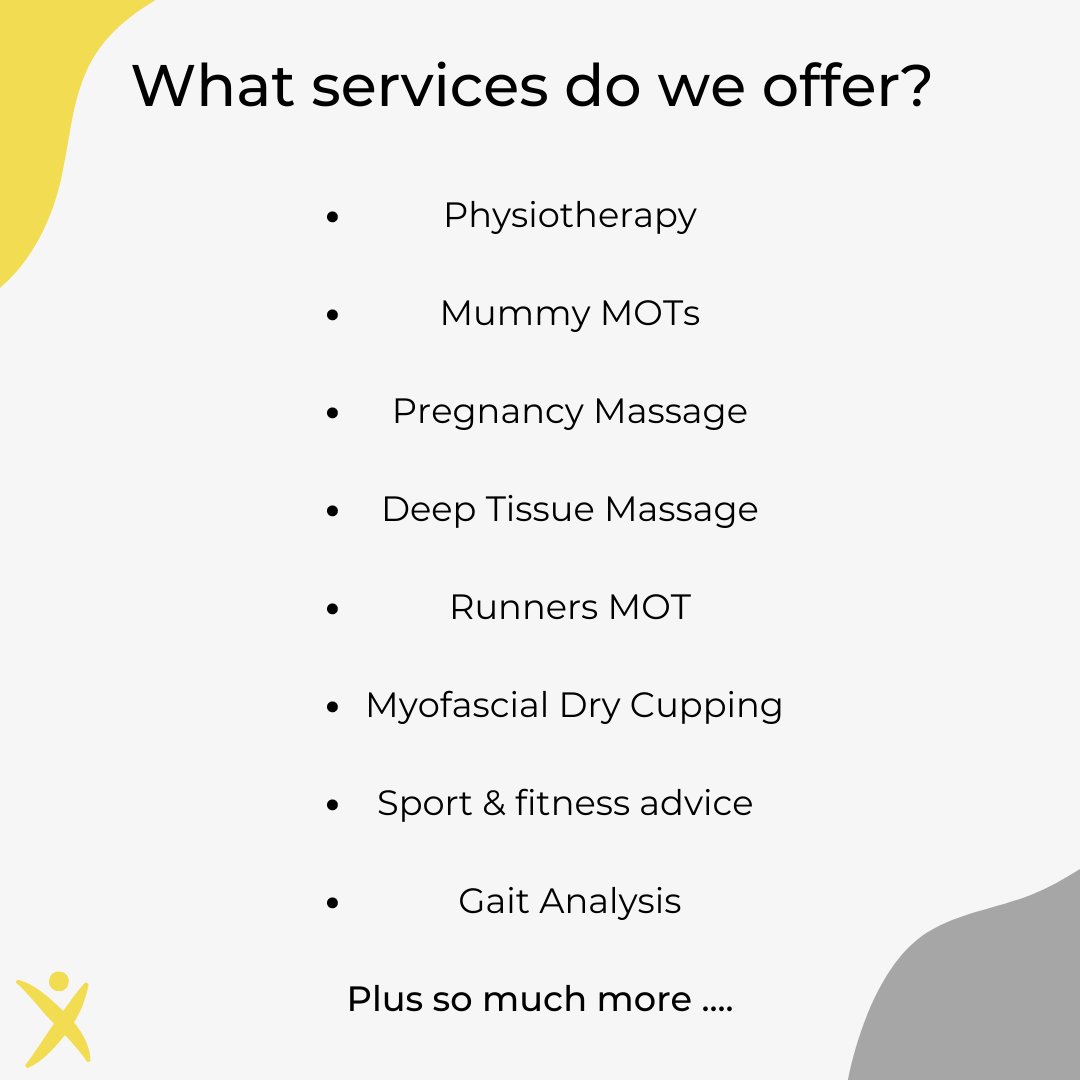 Here at Top to Toe we offer a wide range of services to provide you with an individualised approach to recovering and maintaining your health.

Take a look at our website (link below) for a full list of the services we offer. 

toptotoephysiotherapy.co.uk/services
