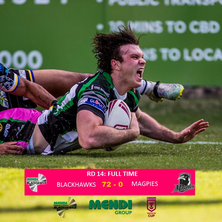 RD 14 FULL TIME: What a performance! 💖 Mendi Blackhawks 72 - 0 #tsvblackhawks #HostplusCup #TSVBvMAGPIES