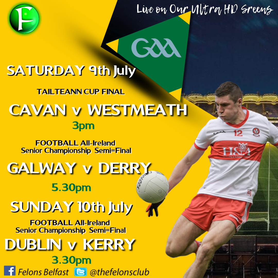 thefelonsclub's tweet photo. Felons Sporting Action for members and guests.
#AllIreland #GAA #Belfast #felons1964 #SemiFinalWeekend https://t.co/wWg4u6KVHM