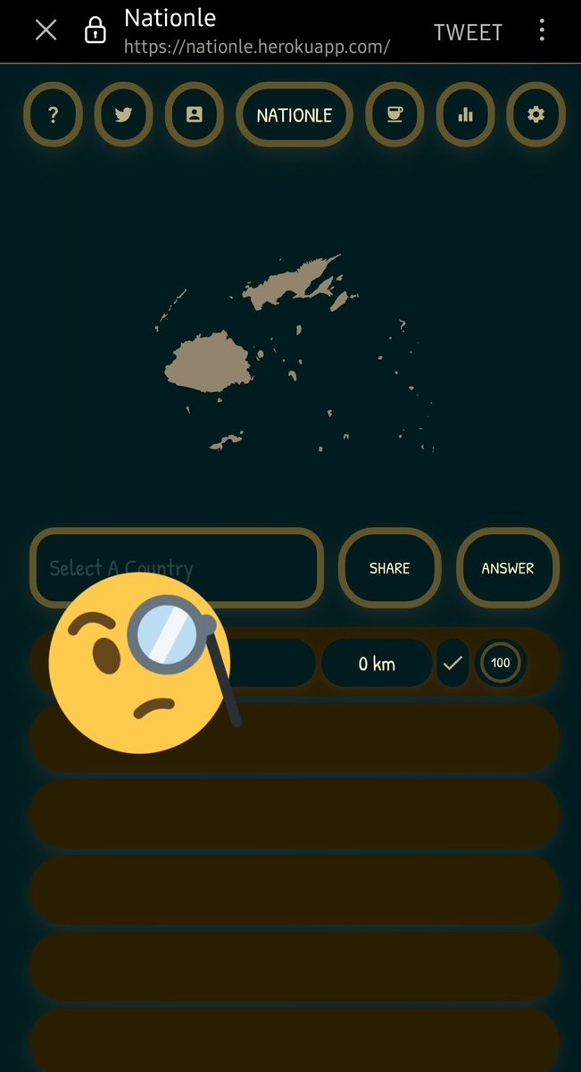 ShilpMishr's tweet image. #MapPuzzle with💯 accuracy!✌️😎

#Indle170 1/6(100%)
🟩🟩🟩🟩🟩🎉
states.indle.games

#Worldle170 1/6(100%)
🟩🟩🟩🟩🟩🎉
worldle.teuteuf.fr

#Countrydle170 1/6(100%)
🟩🟩🟩🟩🟩🎉
countrydle.com

#Nationle - 9.7.2022
1️⃣ - 0km- ✅️100%
nationle.herokuapp.com