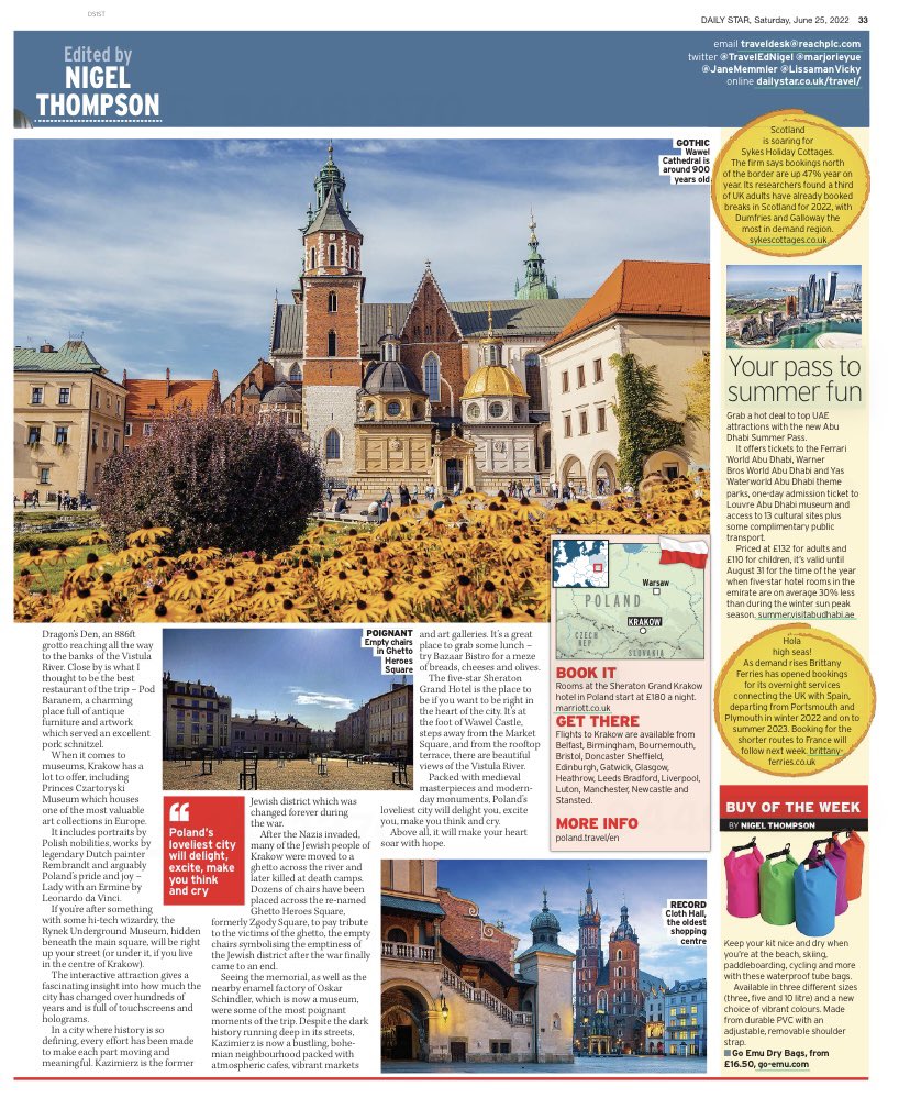 SilksPR's tweet photo. Great to see #GoEmu’s colourful  multi-sized dry bags featured as ‘Buy Of The Week’ in @TravelEdNigel’s travel spreads in @dailystarnews, @DailyMirror @IrishMirror on 25 and 26 Jun 2022 Page 33 #drybag #botw #travel https://t.co/TEJAa0SIXr