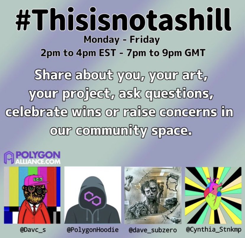 I get a lot of requests/tags for RT’s 🙌🙏

Do you know where you are guaranteed to get a RT from me? Where you can also network with a passionate community of creators 👀💚

Our daily spaces - #ThisIsNotAShill - Mon-Fri - 2-4 est. We know this helps you grow. Come say hey 💯💚