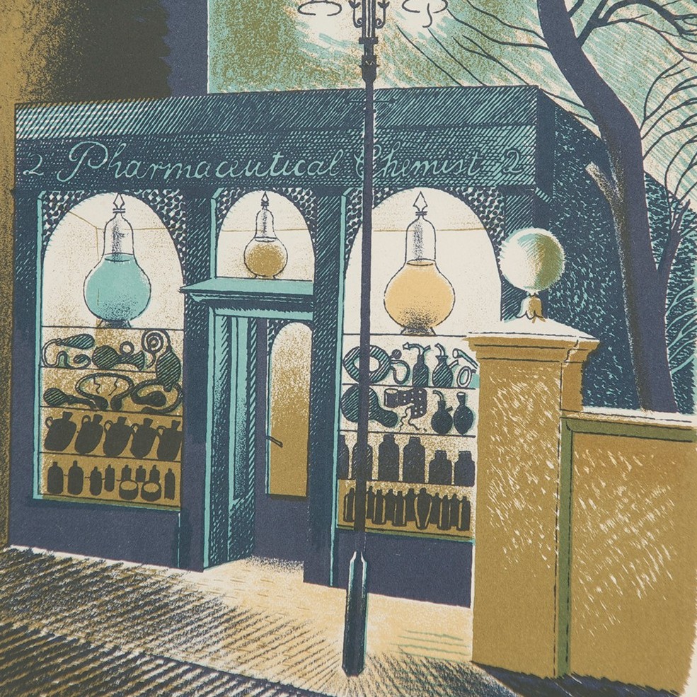 ⭐Bawden, Ravilious and the art of Great Bardfield opens today in our Upper Gallery!

To book, click bit.ly/3HxxXlR

Eric Ravilious (1903-1942), ‘Pharmaceutical Chemist’, 1938, Lithograph in colours, Image courtesy of The Ingram Collection