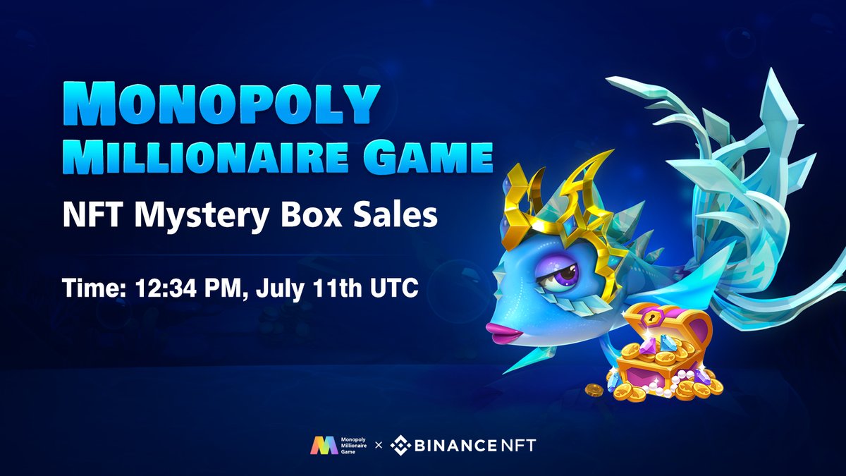 MMG_GameFi's tweet photo. 📢We are thrilled to announce that Monopoly Millionaire Game NFT mystery box will launch on @TheBinanceNFT marketplace.

⏰Sales will start at 12:34 PM, July 11th UTC

🚀Let's buck up &amp; buy mystery box to reveal Cannon NFTs for #P2E nice profit in #MMG! https://t.co/wUdq23wHVX