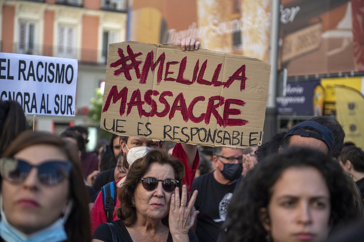 PaydayRTK's tweet photo. Crowds across Spain called out the racist brutal police violence against people seeking safety; they denounced the 'socialist' Spanish prime minister & EU representative who supported the police. We all have the #RightToBeHere #papers4all https://t.co/hyOZoB1NoB