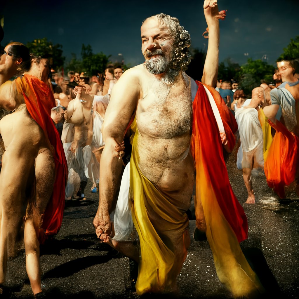 _gungor's tweet photo. "Socrates celebrating love parade" via @midjourney https://t.co/qntpL7LJZo