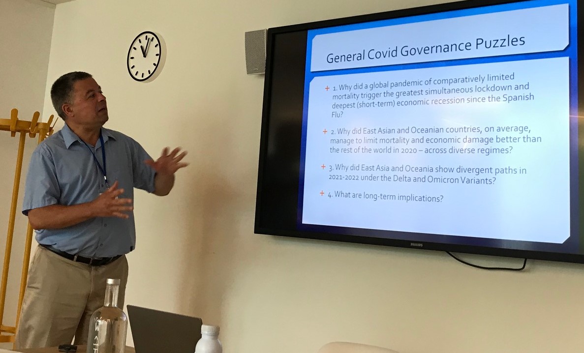 NaoKody's tweet photo. Stimulating presentations from Profs. Boyer (@idameriques), @Yves_Global (@UBC) & Kuo (@ISHEASTM @NYCU_official) #politics #pandemic #covid19 #Taiwan #Europe #Asia #Japan #institutionalanalysis #economicperformance #globalhealth #regulation #SASE2022 @SASE_Meeting https://t.co/RemH2qeCMt