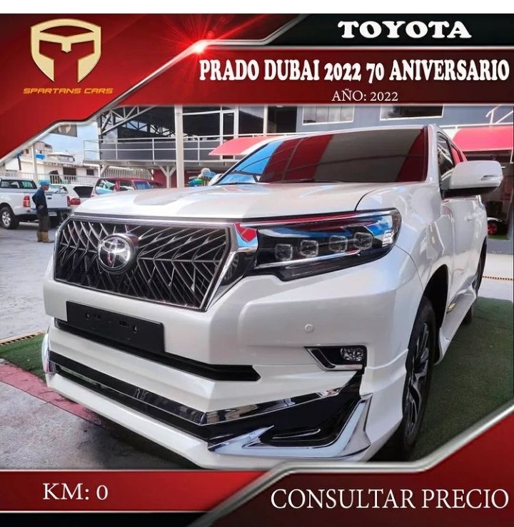 Marca: Toyota 
Modelo: Prado Dubai
Año: 2022
Transmisión: Automática Kilometraje: 0
Color: Blanco
Único dueño: 1-1 A/A: Si. Detalles de mecánica:No Detalles de tapicería: No Detalles de pintura: No Ubicación: Caracas
#Caracas #Venezuela #Toyota #Compras #Ventas #Carros