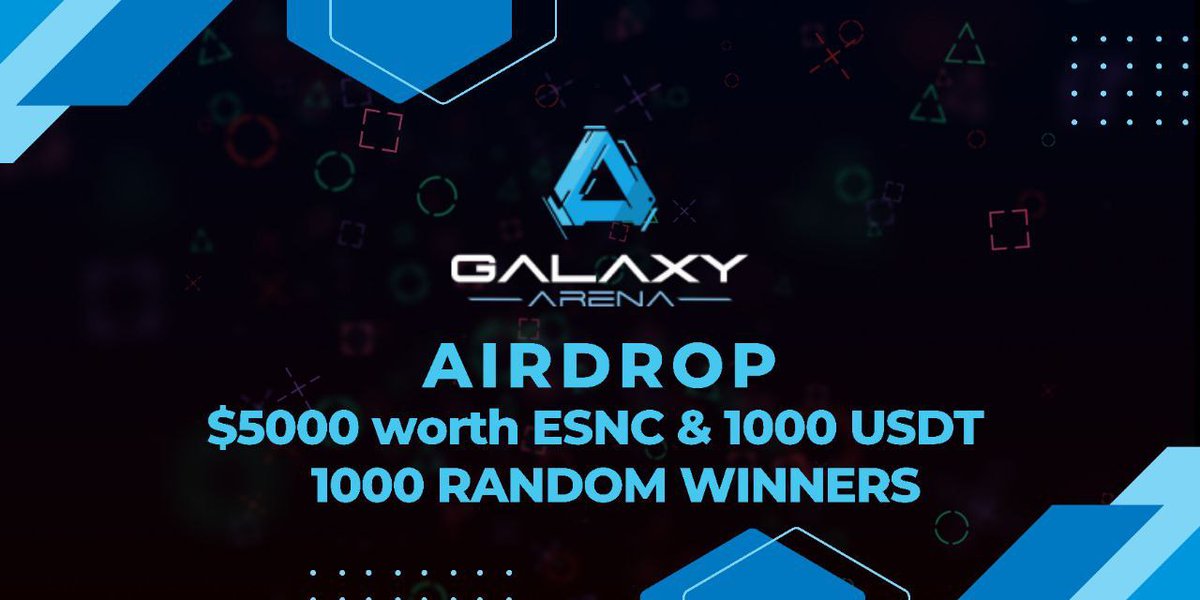 🚀 Airdrop: Galaxy Arena 💰 Value: 166 $ESNC 👥 Referral: 166 $ESNC + 10 $USDT 📼 Audit: TechRate 📅 End Date: 30th July 2022 🏦 Distribution Date: 10th August 2022 Talk with the Telegram Bot t.me/GalaxyArenaAir… #Airdrop #Airdrops #Crypto #Giveaway