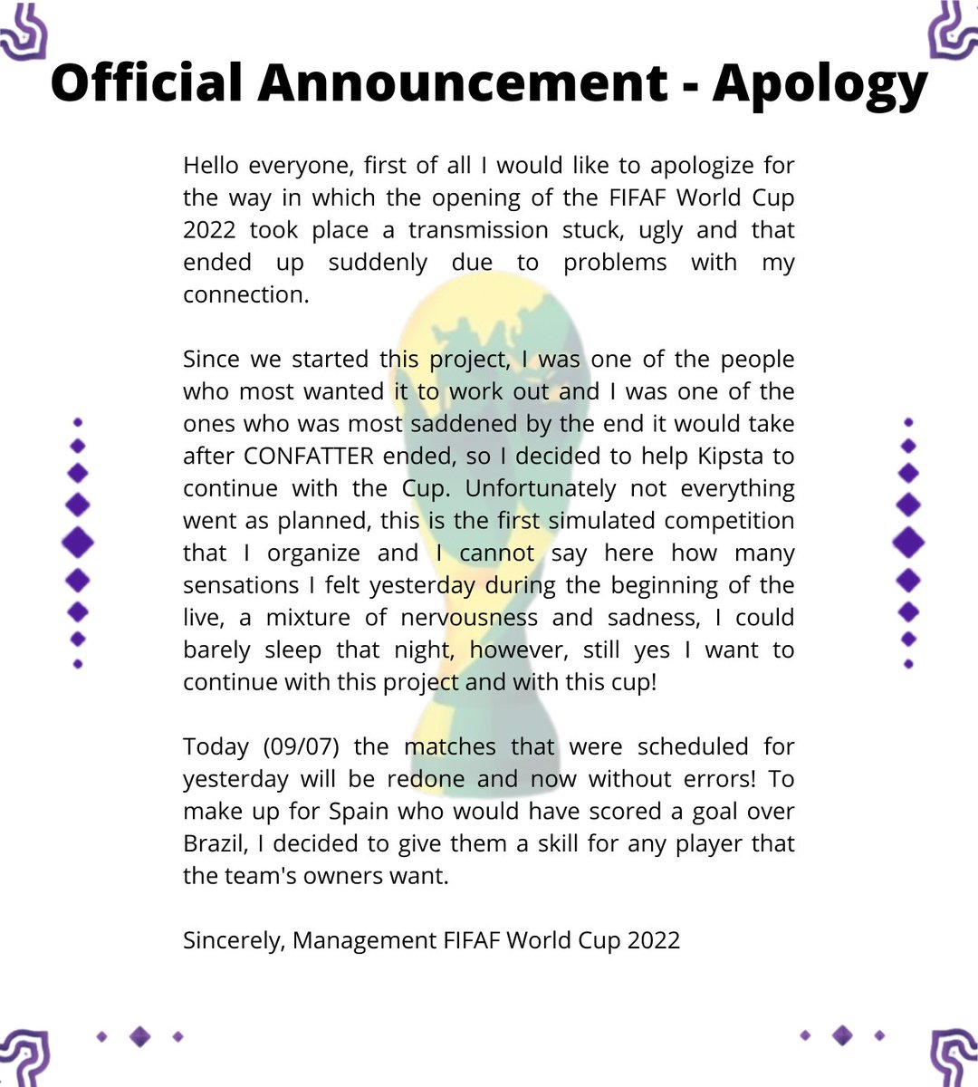 FIFAF_World_Cup's tweet photo. Official Announcement. https://t.co/JkjP6iG4pO