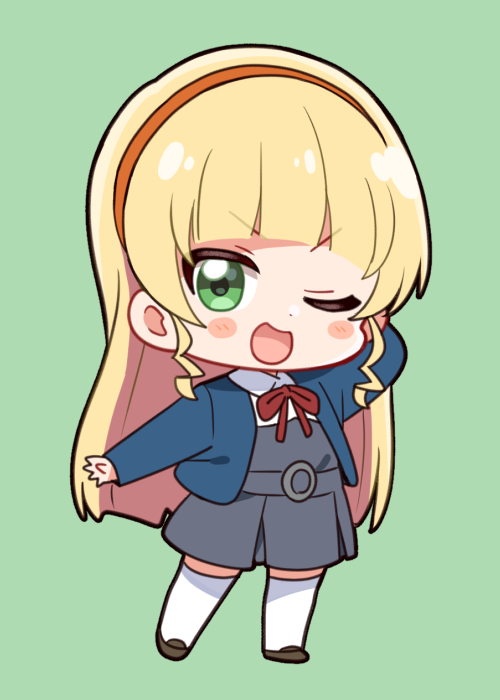 1girl solo one eye closed blonde hair long hair school uniform chibi  illustration images