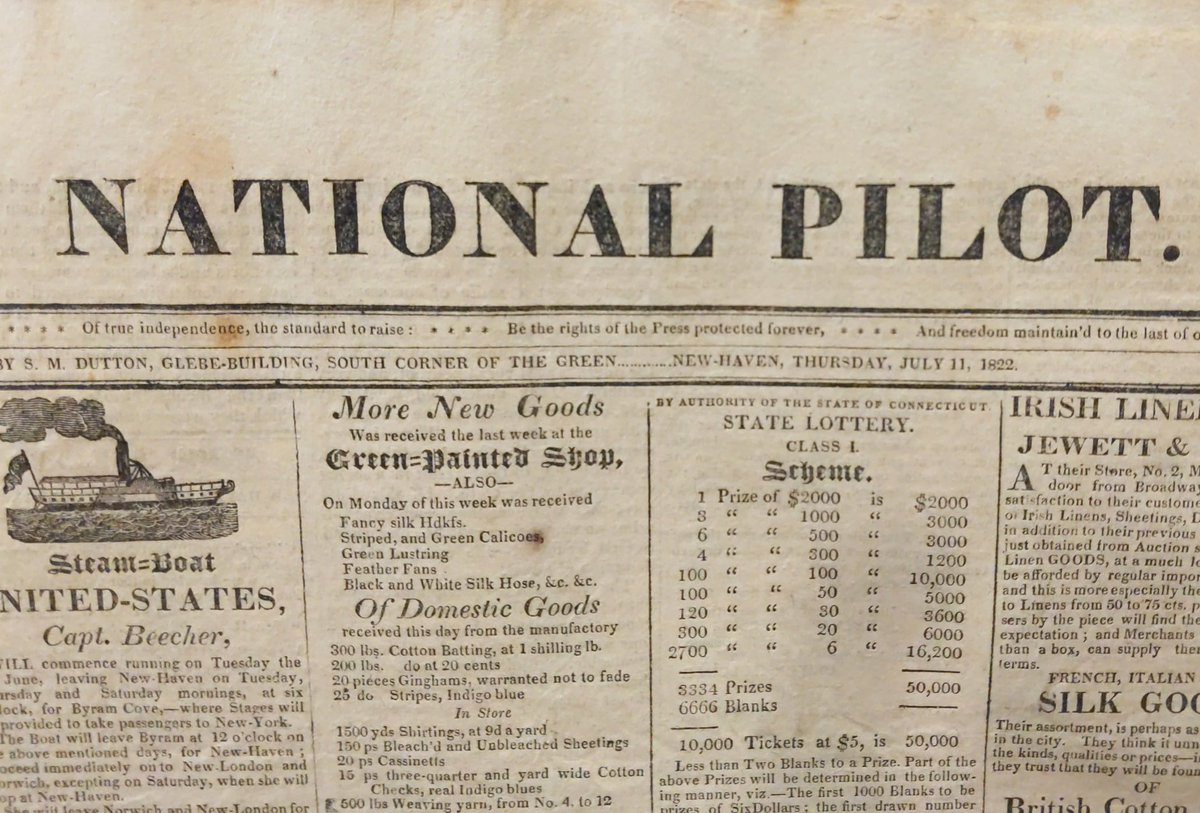 Check your lottery tickets. You might have a winner.
From the #NHV National Pilot.
July 11, 1822
#NewHavenMuseumAtHome