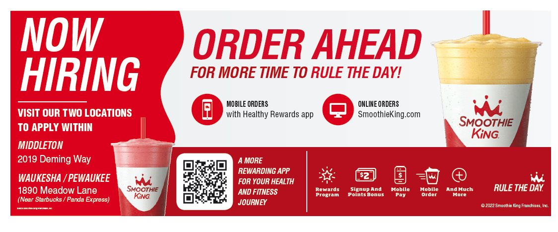ValpakSEWI's tweet photo. Check out the new Smoothie King location in Waukesha! Don't forget to check your blue envelope for these great offers! https://t.co/GUwjoMs9jl