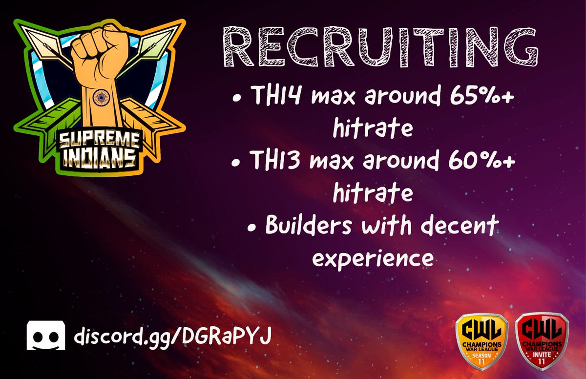 Our league season is over with CWL Invite win however, we are now recruiting for future leagues.

If you think you have what it takes and are a team player, join our server and let's have a chat 🤝

discord.gg/DGRaPYJ