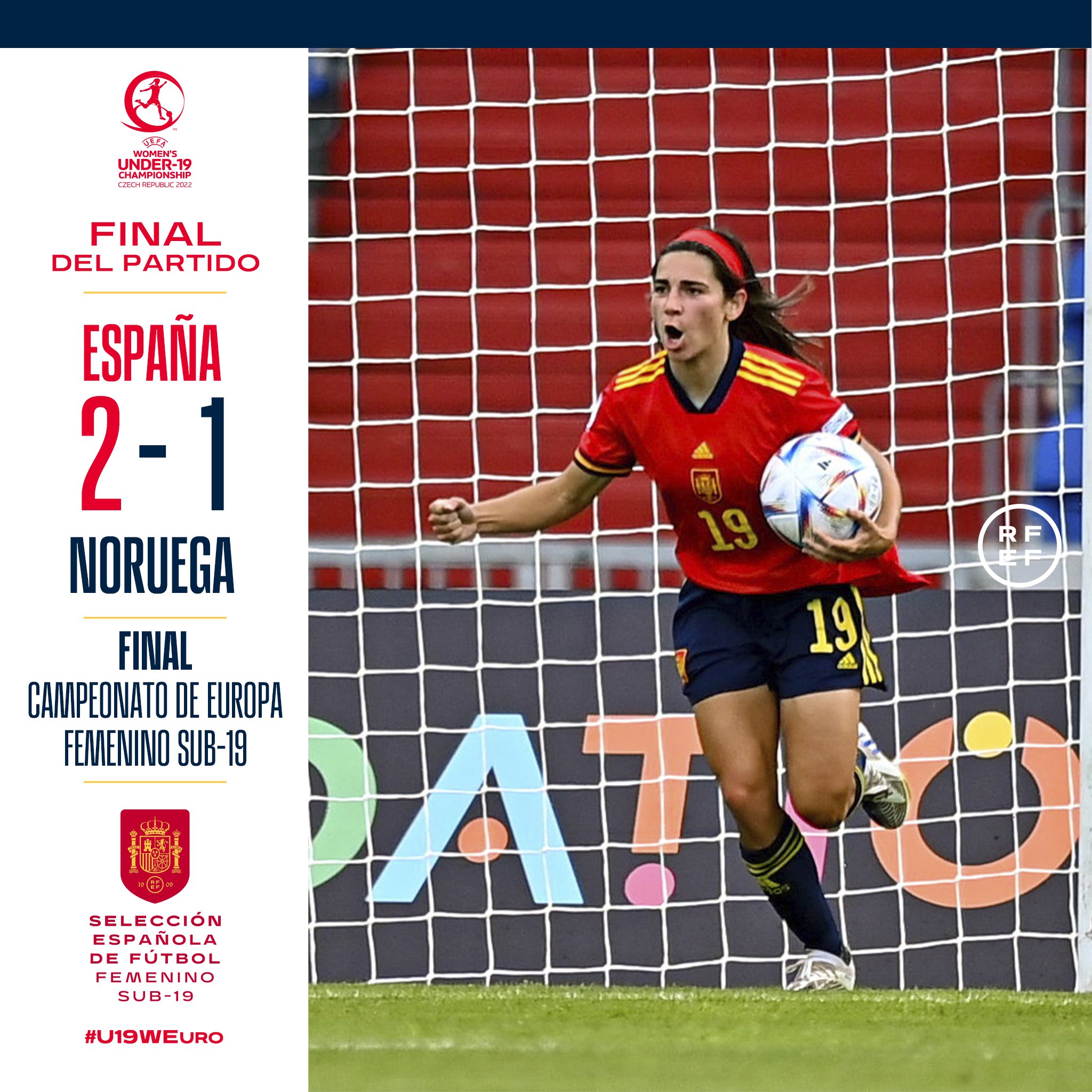 Selección Española Femenina de Fútbol on Twitter: "¡¡𝗙𝗜𝗡𝗔𝗟, 𝗙𝗜𝗡𝗔𝗟, 𝗙𝗜𝗡𝗔𝗟!! 🥇 Estas chicas son de 𝗢𝗥𝗢. REMONTADA y VICTORIA ante Noruega para conquistar el 𝗰𝘂𝗮𝗿𝘁𝗼 𝘀𝘂𝗯-𝟭𝟵. 💪🏻 Premio al esfuerzo, el