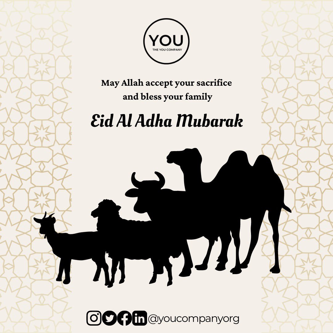 YOUcompanyorg's tweet photo. Eid Al Adha Mubarak from Team You. May Allah swt allow us to embrace the virtues of Ibrahim (AS) ; tawakkul, taqwa, and sabr. 

#EidMubarak #Youcompany #EidAlAdha https://t.co/7KOhVmkaDn