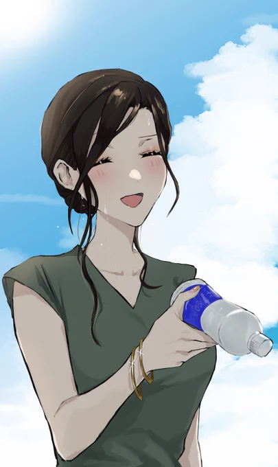 「あっついねぇ〜はい、水分補給しとこっか」 