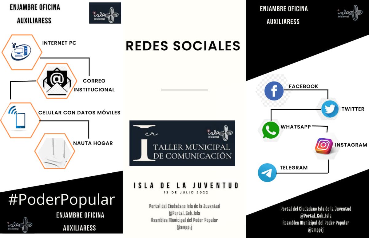 Convoca la Asamblea del Poder Popular en #IslaDeLaJuventud al 1er Taller Municipal de Comunicación el 13 de julio donde se buscarán experiencias que permitan desarrollar una efectiva estrategia de comunicación del gobierno
<a href="/MMarreroCruz/">Manuel Marrero Cruz</a> 
<a href="/EnriqueANPP/">EnriqueMG🇨🇺</a> 
<a href="/JorgeLuisTapiaF/">Jorge Luis Tapia Fonseca</a> 
<a href="/amppij/">AMPPIJ</a>