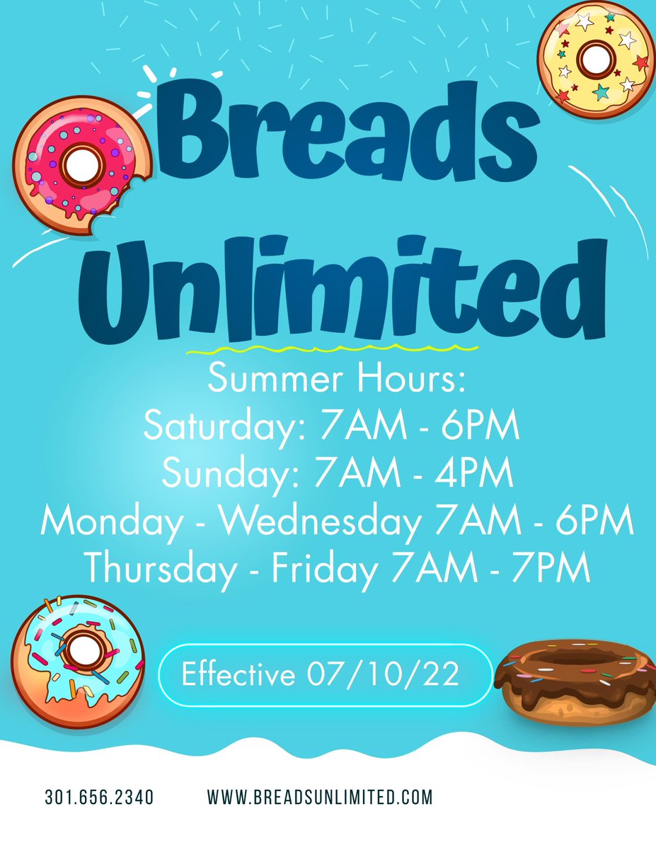 Breads_Ultd's tweet image. Revised summer hours! We will see you soon!