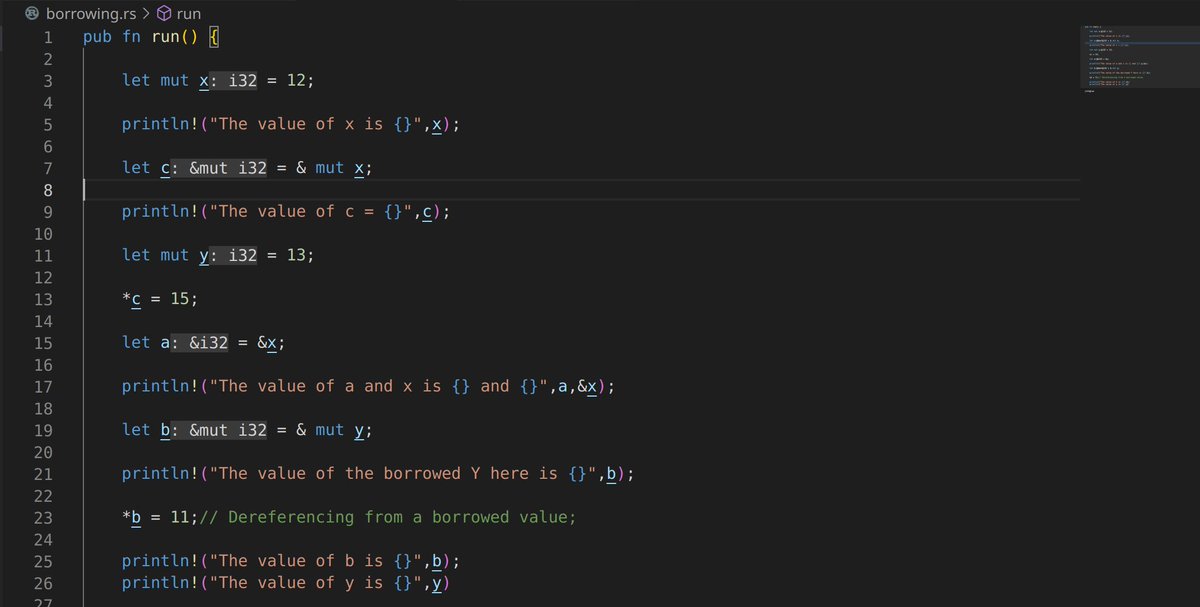 mychcoder's tweet image. Day 14 of #100DaysOfCode 

Learned about 

 ⭐ The borrowing (&amp;amp; and &amp;amp;mut) and de-referencing operator (*) in #rustlang.

⭐ Power function for calculating raised values (e.g. i32::pow(x,y)).

⭐ operator precedence and associativity.

Up next -&amp;gt; Conditional expressions 😎