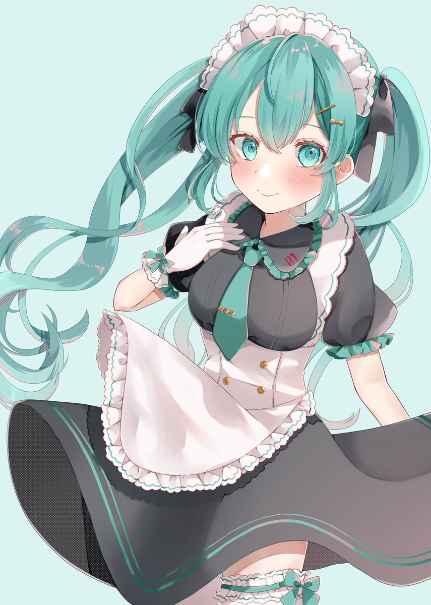 初音ミク「#初音ミク
メイドミク💚 」|はるしぐれのイラスト