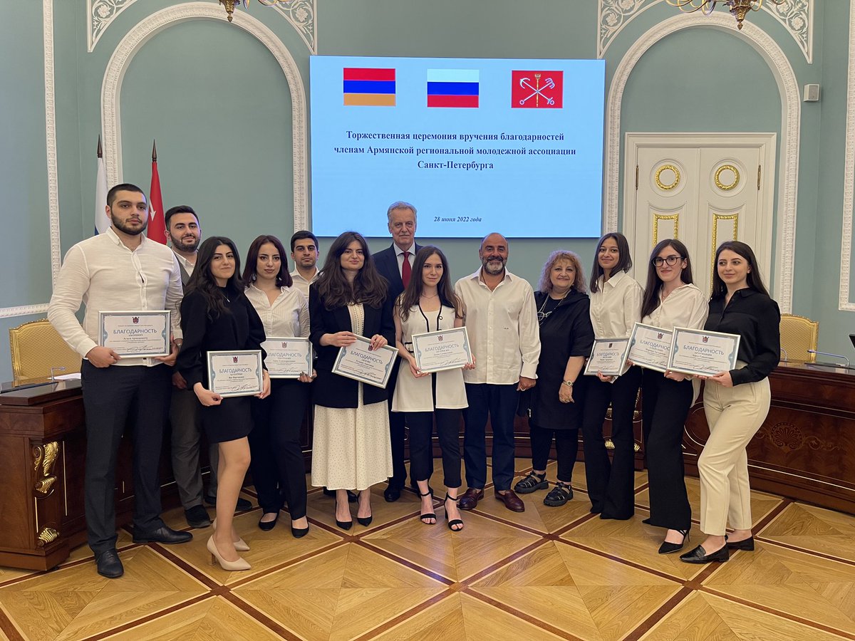 arma_spb's tweet photo. On the 28 of June, at St. Petersburg Government building, an official award ceremony took place. 

The Chairperson of the Committee for Foreign Relations awarded us for developing the relations and promoting cooperation between St. Petersburg and the Republic of Armenia 🇦🇲🇷🇺 https://t.co/PbV2UOPvur