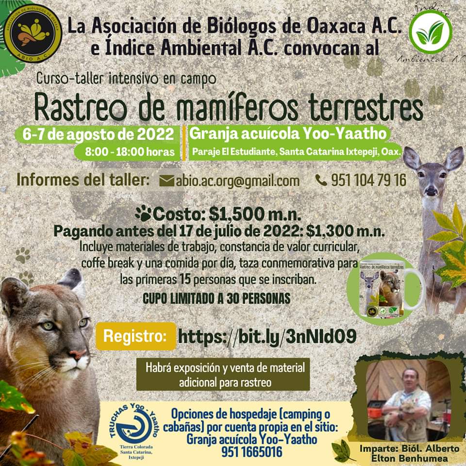 No te lo puedes perder! 

Puedes revisar el temario aquí 👉🐻🐺drive.google.com/file/d/143aqca…

Link de registro 👉🦁🐯 bit.ly/3nNId09

Criadero De Truchas Yoo - Yha - Thoo
<a href="/cejimsa/">Cesar Jimenez</a> <a href="/PROFEPA_Mx/">PROFEPA</a> <a href="/ImparcialOaxaca/">El Imparcial de Oaxaca</a> <a href="/AreasNaturalesP/">Conanp</a> <a href="/COESFO_GobOax/">Comisión Estatal Forestal</a> <a href="/Cadco_Oax/">CADCO OAXACA</a>
