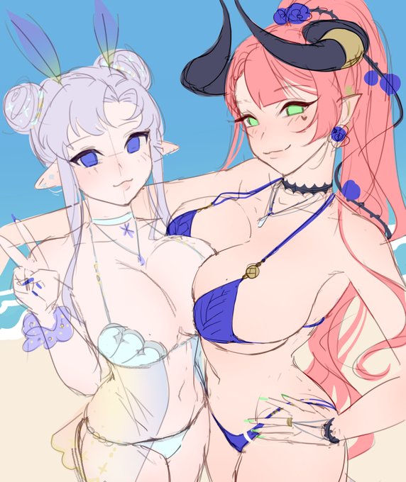 跟辣媽貼貼☺️ 
不知道這個夏天能不能畫完先放草圖🥺 