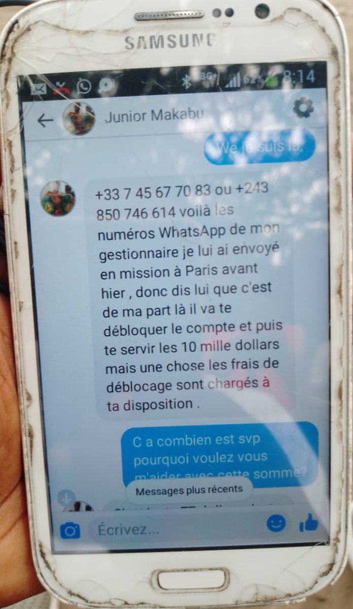 junior_makabu's tweet photo. J’ai reçu à nouveau le message indiquant que ls personnes mal- intentionnées continuent à #escroquer notre #Jeunesse 🇨🇩🥊 futurs Champions de demain.
Soyez vigilants #ChersCompatriotes🇨🇩🥊💪✌️
Je vous pries de dénoncer ces 2 #numéros👇👇
+33745677083 et 0850746614 https://t.co/NeNJGVt7A3