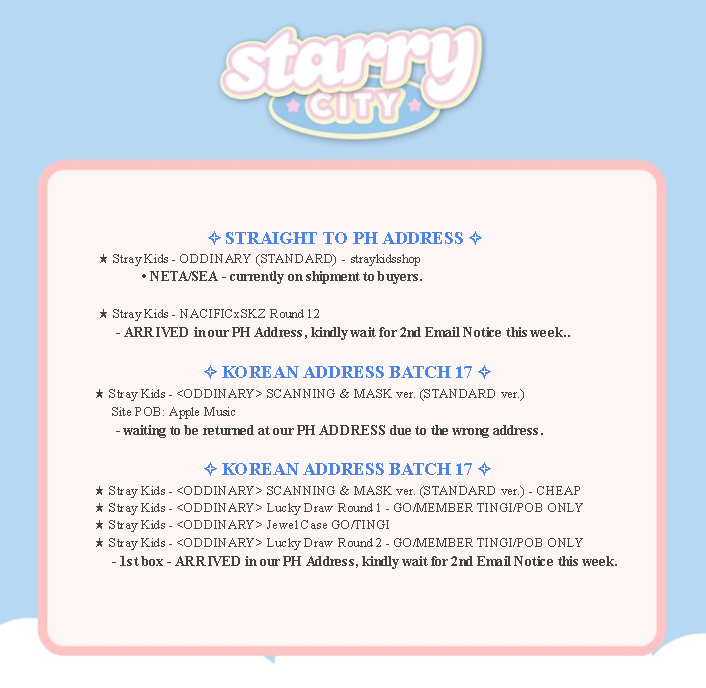 starrycityph's tweet photo. ┈┈⋆ #SCPHUpdates✨
Thank you so much for the patience
Always Stay Safe and Healthy po!

☆ If we missed an update don't hesitate to DM us.
☆ Incoming updates this week will be replied to this tweet. https://t.co/xZbKszLa8D