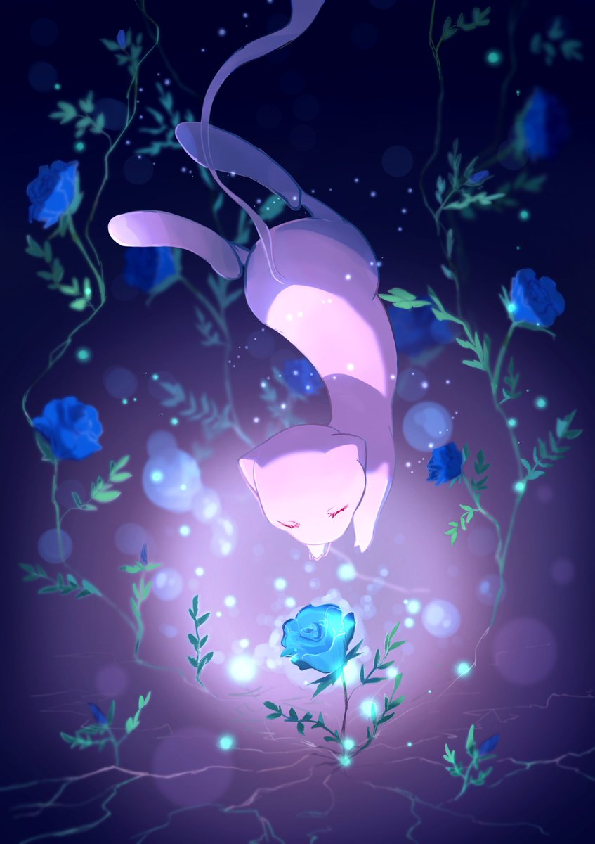 no humans pokemon (creature) closed eyes blue flower flower solo blue rose  illustration images