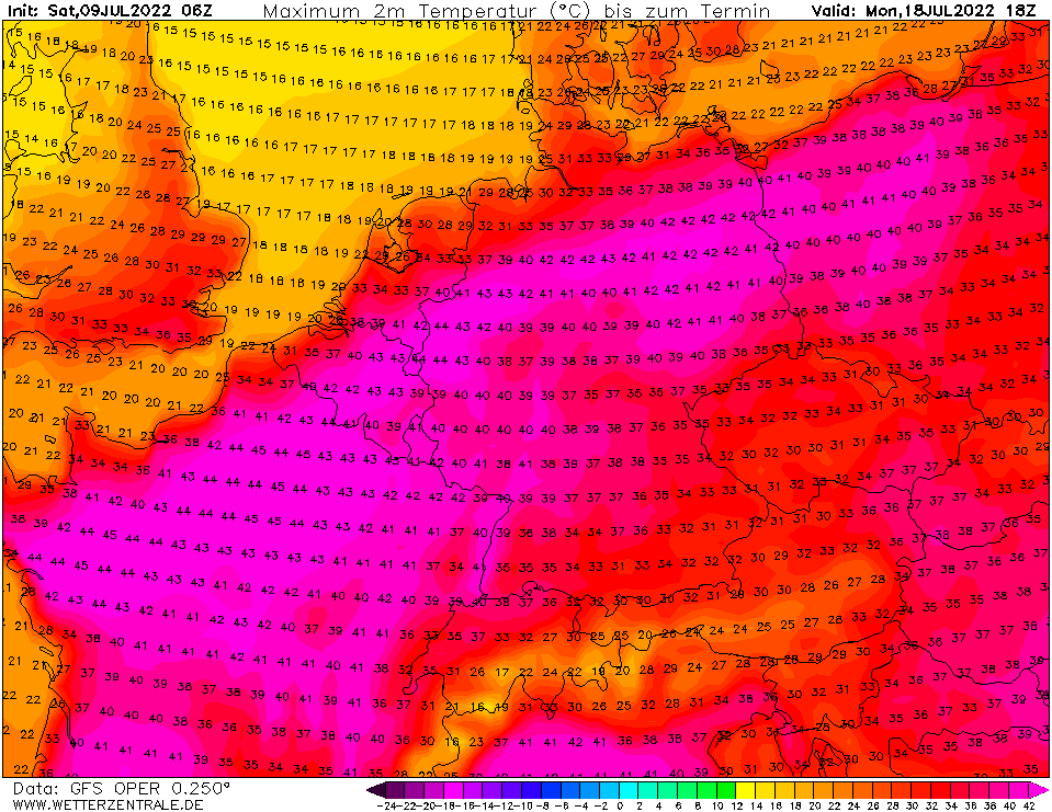 Hebben we zin an temperaturen tussen 40 en 45 graden rond 17 juli en in het holst van de nacht nog rond 32 graden!? Verplettering NL temperatuurrecords in dit scenario. Wanneer worden de Hiemstra's en Hoeberts nu eens klaarwakkerd?