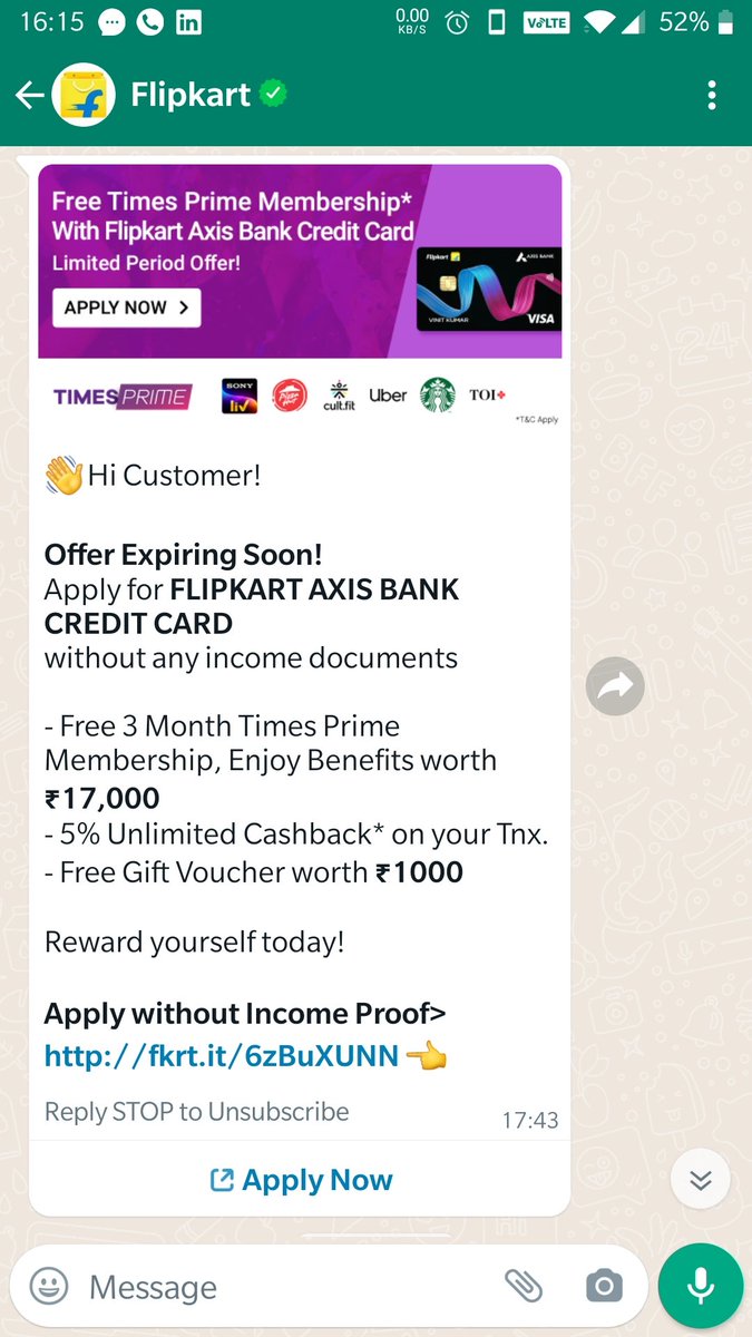 ijlearner's tweet photo. I have recently joined flipkart axis card club was being happy until I was not delivered what was promised.
I just got 500rs gift card and no communication for timesprime membership.
While complaining none is helping.
@Flipkart @flipkartsupport @AxisBankSupport @AxisBankSupport https://t.co/TmtNLdMDOH
