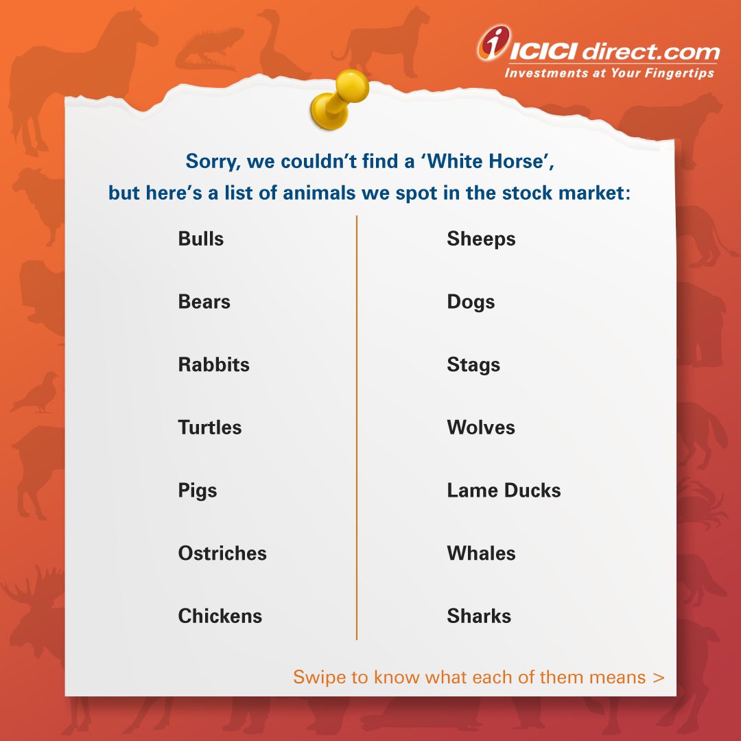 ICICI_Direct's tweet photo. Sorry, we couldn't find a "White Horse", but here's a list of animals we spot in the stock market.

#ICICIdirect #StockMarket #Investment #WhiteHorse 

Disclaimer : https://t.co/QeSTqO67zv https://t.co/IrXWi13tty