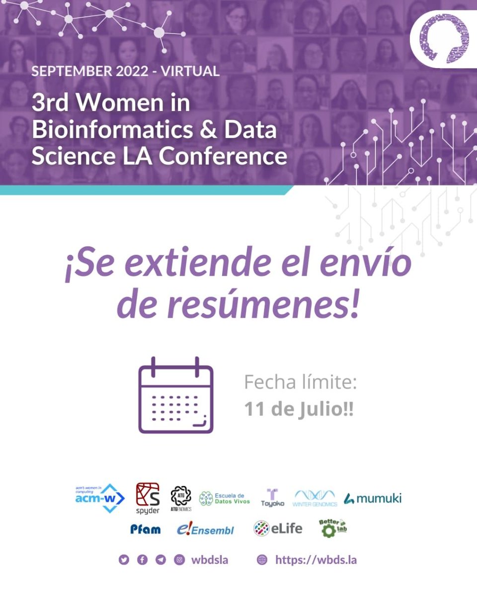 📢 ¡Últimos 3 días para el envío de resúmenes a la #3WBDS_LA!

📆 Nuevo plazo: 11 de julio 
 
👉 El evento será del 20 al 23 de septiembre de 2022 
 
➕ Más información en nuestro sitio web: wbds.la/conferences/3W…