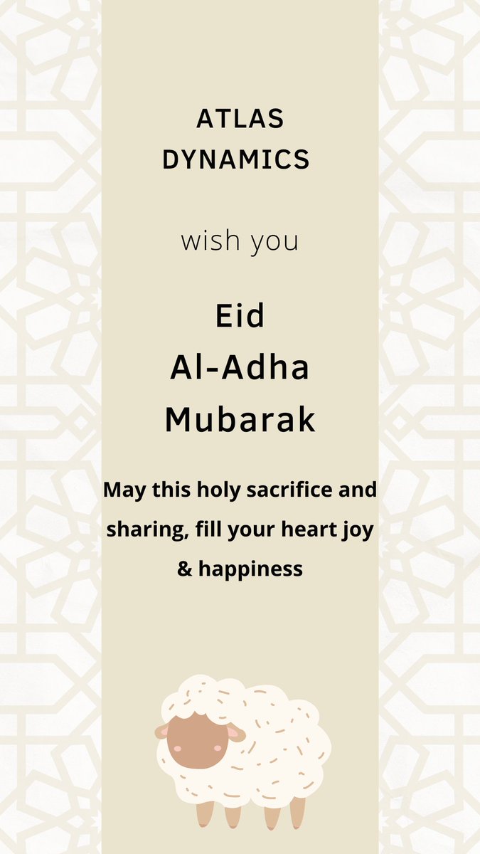 Atlas dynamics wish you Eid Al Adha Mubarak. May this holy sacrifice and sharing, fill your heart joy and happiness 😃
#AtlasDynamics #eiduladha2022  #EidMubarak  #EidAlAdha  #Eid