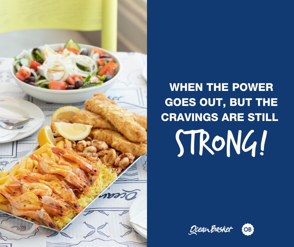 OBMorningview's tweet photo. No need to cook by candlelight or for peanut butter sarmies for supper. We got you covered. Give us a call and let's get those orders in.

#oceanbasketmorningview #seafood #loadshedding #takeaway #SayItWithSeafood https://t.co/pZVMFR3djn