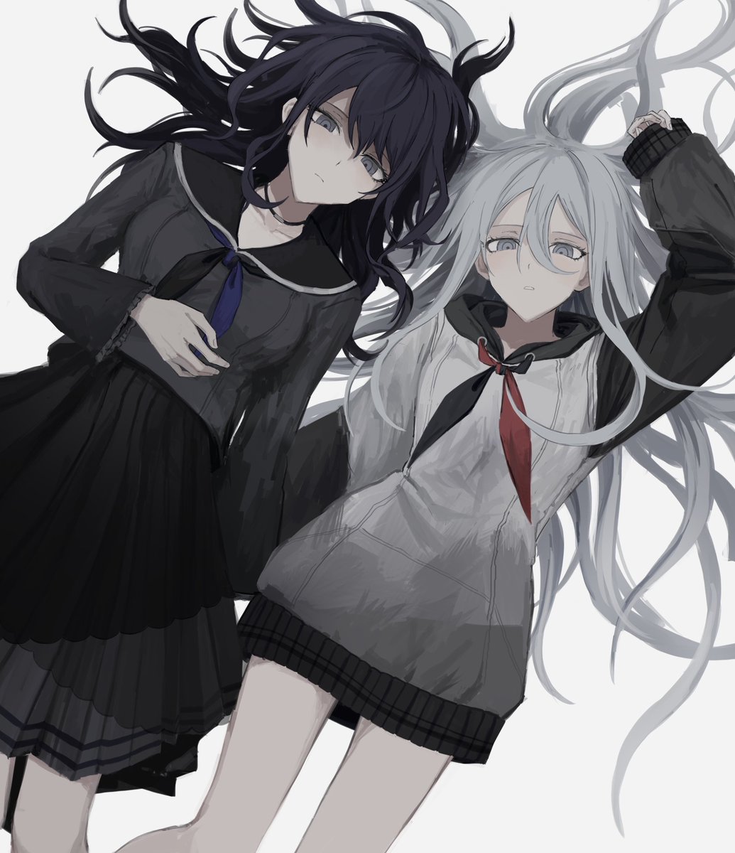 multiple girls 2girls skirt neckerchief long hair lying school uniform  illustration images
