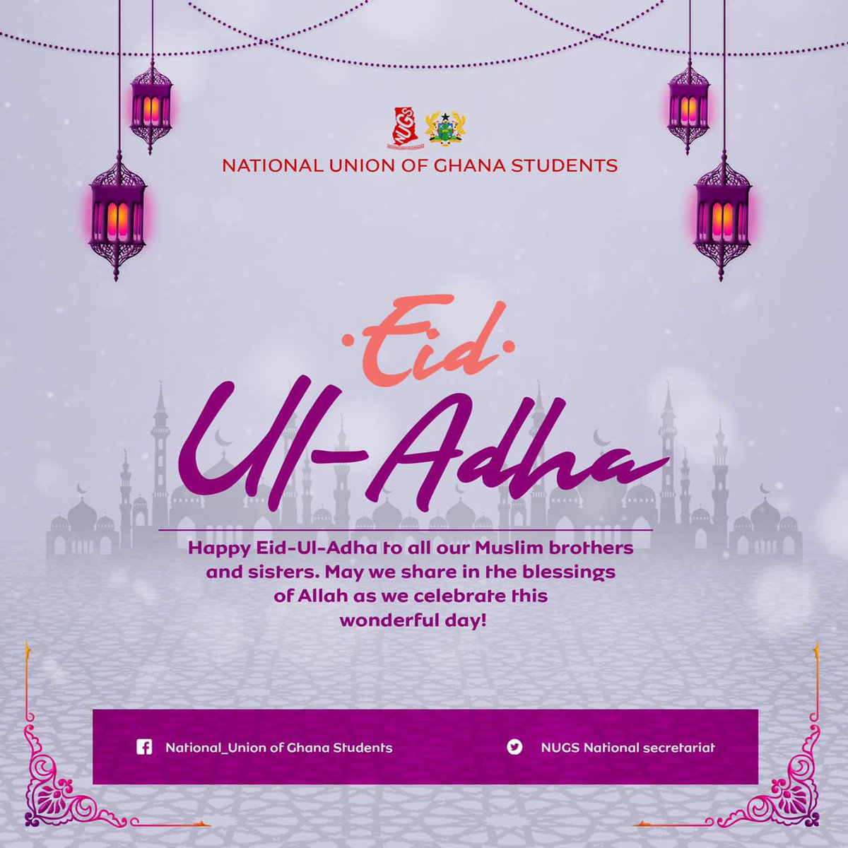NUGS_National's tweet photo. To our Muslim brothers and sisters. Have a fruitful Celebration!

#EidAlAdha #EidAdhaMubarak https://t.co/q2Z5eUYrgn
