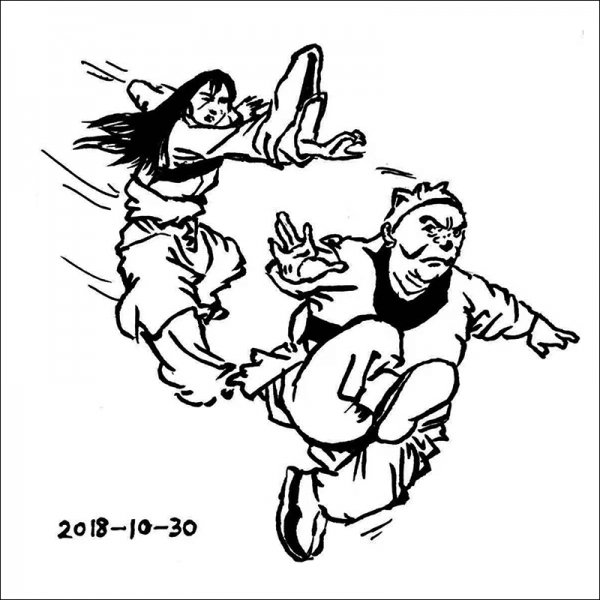 bimuyu's tweet photo. 听说给金庸武侠小说画插图的姜云行先生去世了。找到两张我几年前仿画的姜先生插图，纪念一下。 https://t.co/IoFUnd9Tb7