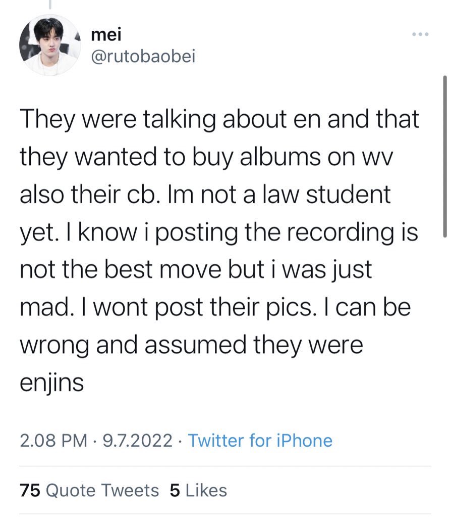 just ss-ed it, remember the face, the acc, and the twt. she wasn't even sure pala na engenes yun pero she concluded and twt agad. what's with enha and engenes bakit obsessed kayo samin? please stop, we are just here streaming and celebrating double million seller tapos eepal ka.