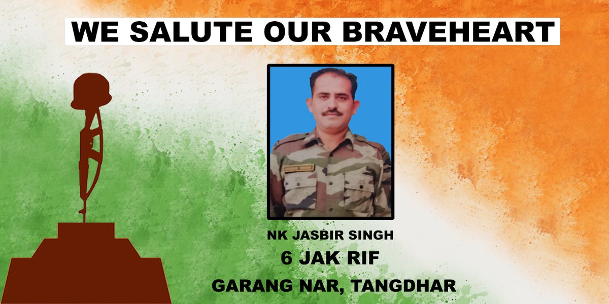ChinarcorpsIA's tweet photo. #ChinarCorps salutes the valour &amp; sacrifice of Naik Jasbir Singh, who laid down his life in the line of duty in Tangdhar, #Kupwara on 08 Jul 22.
Deepest condolences to the bereaved family.

#Kashmir
@adgpi
@NorthernComd_IA https://t.co/6XGmmZkZaV